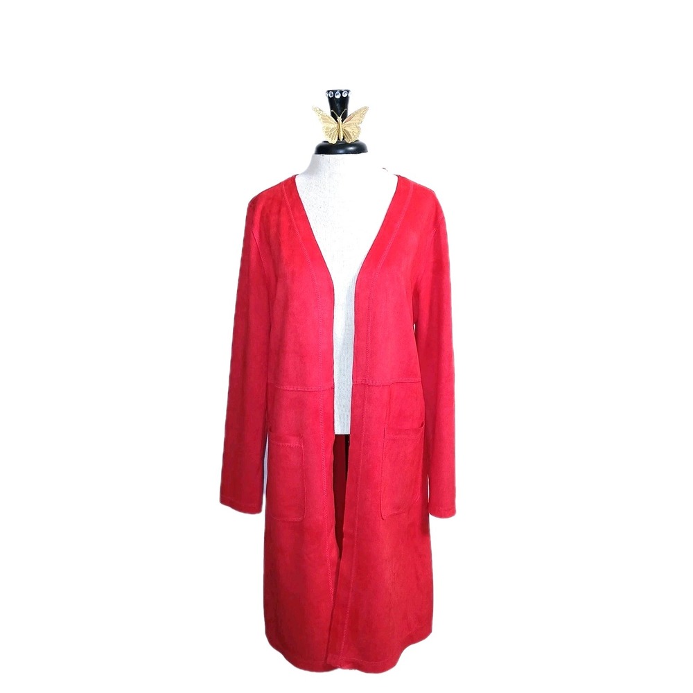 Solitaire Faux Suede Women Duster Cardigan XL Red Longline LagenLook Christmas